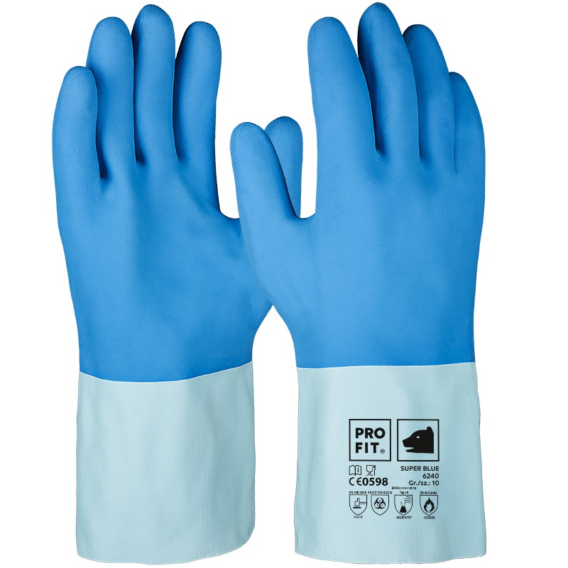 Super Blue Latex-Chemikalienschutzhandschuh, blau, Oberfläche geraut 