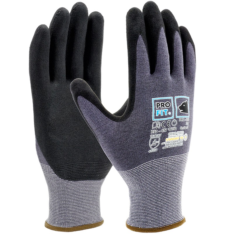 PRO ESD Nitrilschaum-Feinstrickhandschuh, grau / schwarz, ESD - EN 16350 